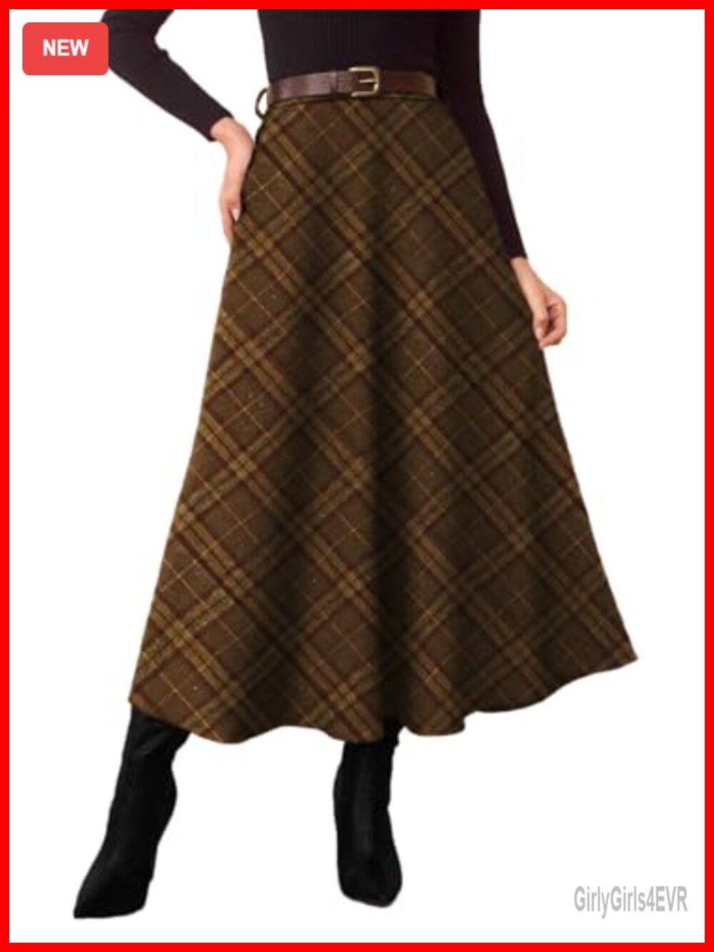 Pink Queen Plaid A-Line High Waist Midi Skirt with Pockets